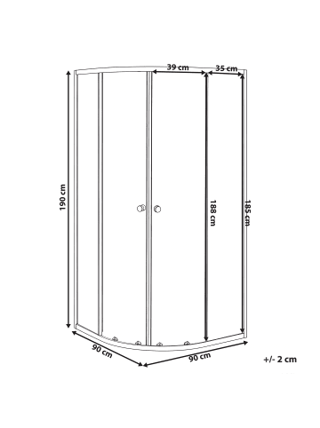 Beliani Duschkabine ONELLI in Gold - (W) 90 x (H) 190 x (L) 90 cm