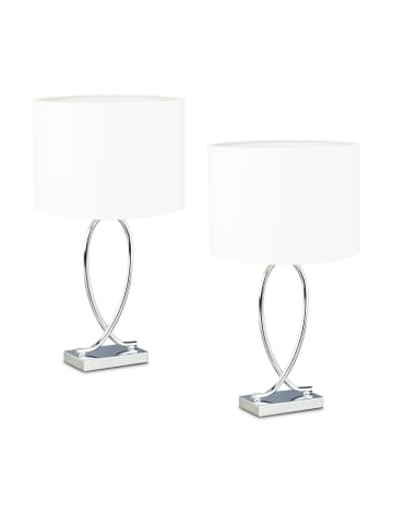relaxdays 2 x Tischlampe in Silber/ Weiß - (B)28 x (H)51 x (T)18 cm