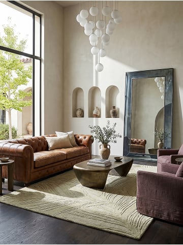 KADIMA DESIGN Wollteppich Kurzflor LEVEN Floral Naturfaser Wohnzimmer in Grün-Beige