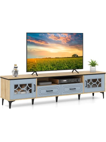 COSTWAY TV Schrank Bambus in Blau