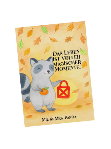 Mr. & Mrs. Panda Postkarte Waschbär Laterne Design mit Spruch in Weiß