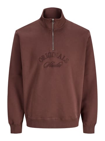 JACK & JONES Junior Sweatshirt mit halbem Reißverschluss in Deep Mahogany