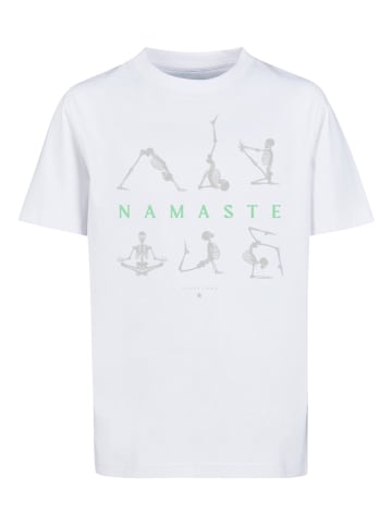 F4NT4STIC T-Shirt Namaste Yoga Skelett Halloween in weiß