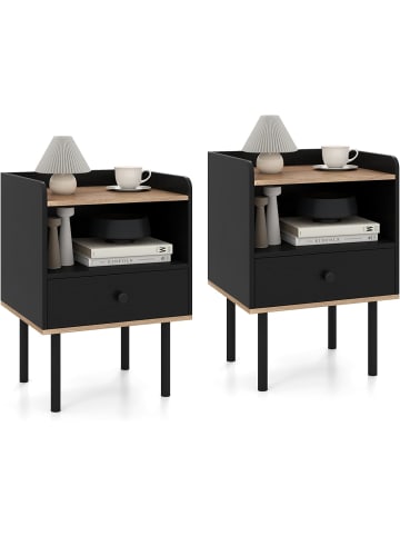 COSTWAY 2er Set Nachttisch mit Schublade 40,5 x 35 x 56 cm in Schwarz