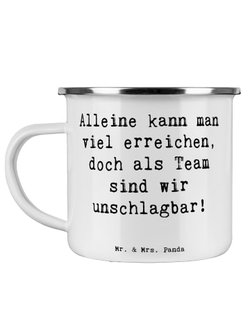 Mr. & Mrs. Panda Camping Emaille Tasse Spruch Im Team zuMenschmenar... in Weiß