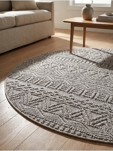 KADIMA DESIGN Flachgewebe-Teppich Ethno Streifen Boho Pflegeleicht in Silber