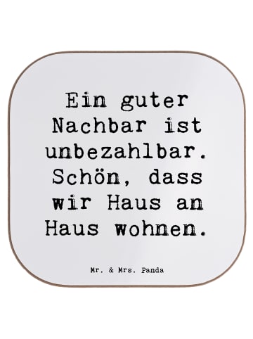 Mr. & Mrs. Panda Holzuntersetzer Spruch Guter Nachbar mit Spruch in Weiß