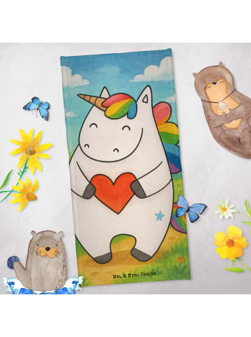 Mr. & Mrs. Panda Badhandtuch Einhorn Herz Design ohne Spruch in Weiß