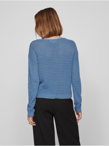 Vila Legerer Strickpullover Transparent Feinstrick Sweater in Blau-3