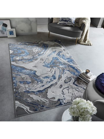 KADIMA DESIGN Kurzflor-Teppich Pflegeleicht OUSE Abstrakt Strapazierfähig in Blau-Grau