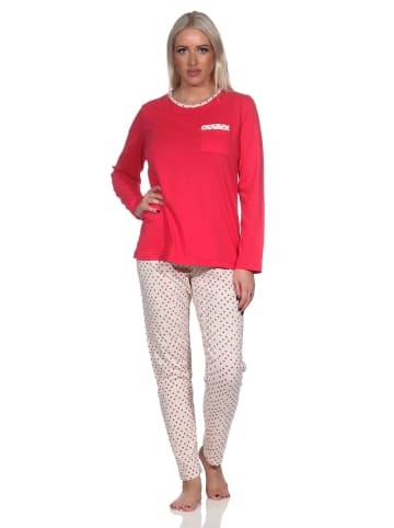 NORMANN Schlafanzug langarm Pyjama Pyjamahose Tupfen Punkte Optik - 86405 in pink
