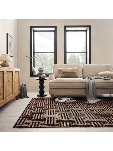 KADIMA DESIGN Teppich Flachgewebe Geometrisch, verflochtenes Linien, Flur in Natur-Schwarz