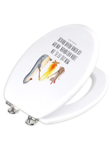 Mr. & Mrs. Panda Toilettendeckel Pinguin Lagerfeuer mit Spruch in Weiß