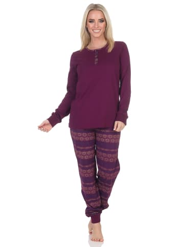 NORMANN Langarm Schlafanzug Pyjama Bündchen Ethnolook - 87076 in beere