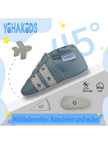 Yihakids Leder-Krabbelschuhe in Blau