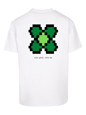 F4NT4STIC T-Shirt Silvester Happy New Year Pixel Kleeblatt in weiß