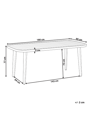 Beliani Gartentisch PARAGGI in Braun - (W) 90 x (H) 77 x (L) 180 cm