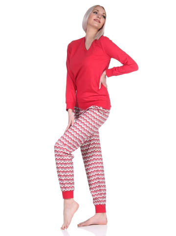 NORMANN Pyjama Schlafanzug lang & Bündchen EthnoLook - 79821 in rot