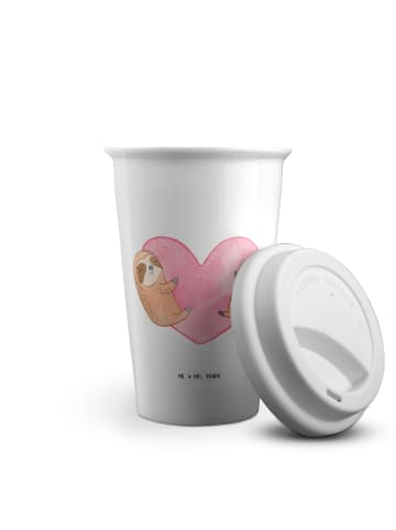 Mr. & Mrs. Panda To Go Becher Faultiere Herz ohne Spruch in Weiß