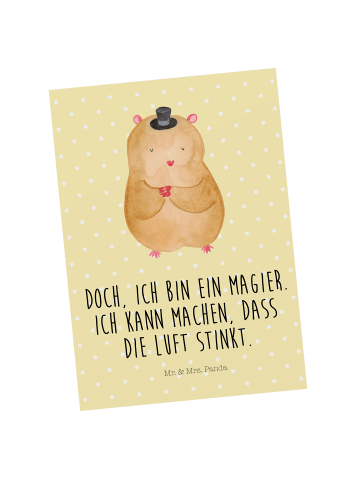 Mr. & Mrs. Panda Bildkarte Hamster Hut mit Spruch in Gelb Pastell