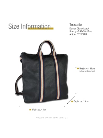 Toscanto Leder, Canvas Cityrucksack Toscanto Tasche schwarz, blau, beige ca. 43cm