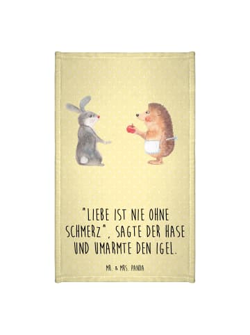 Mr. & Mrs. Panda Handtuch Klein Hase Igel mit Spruch in Gelb Pastell