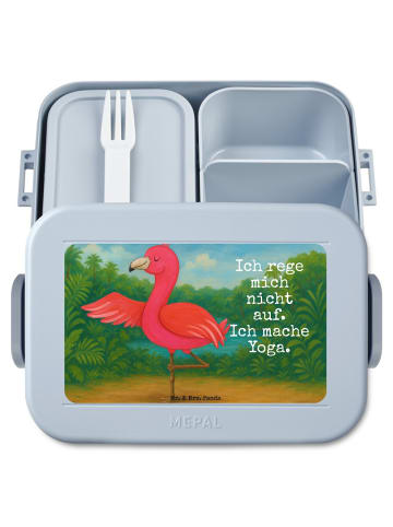 Mr. & Mrs. Panda Lunch Box Flamingo Yoga Design mit Spruch in Blau Pastell