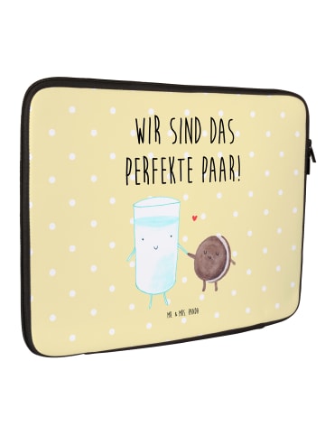 Mr. & Mrs. Panda Laptop Tasche Milch Keks mit Spruch in Gelb Pastell