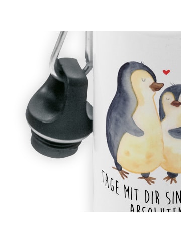 Mr. & Mrs. Panda Trinkflasche Pinguin umarmen mit Spruch in Weiß