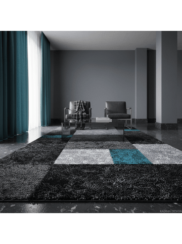 KADIMA DESIGN Teppich Kurzflor Waschbar Karo LATEMAR Strapazierfähig OEKO-TEX in Türkis