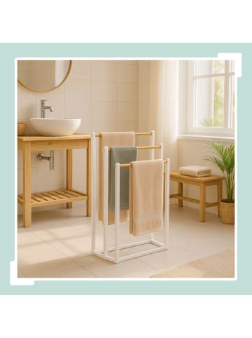 relaxdays Handtuchständer in Weiß/ Natur - (B)45 x (H)76 x (T)21,5 cm