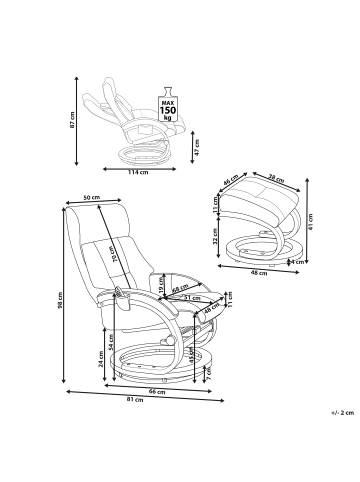 Beliani Fernsehsessel FORCE in Braun - (W) 66 x (H) 98 x (L) 81 cm