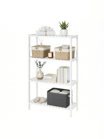 SONGMICS Badregal Bambou in Weiß - (B)60 x (H)100 x (T)26 cm