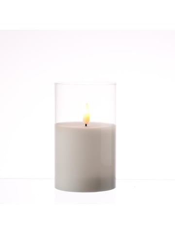 MARELIDA LED Kerze im Glas Windlicht flackernd D: 7,5cm H: 12,5cm in weiß