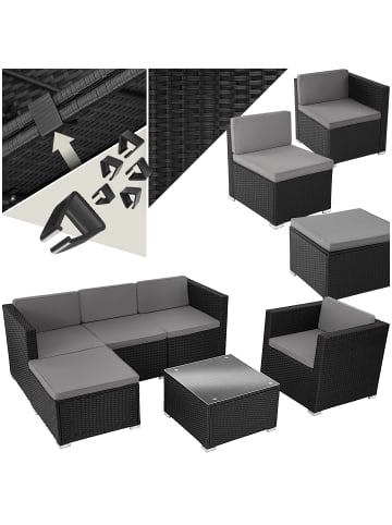 tectake Rattan Sitzgruppe mit Sicherheitsglasplatte, für 4 bis 5 Personen