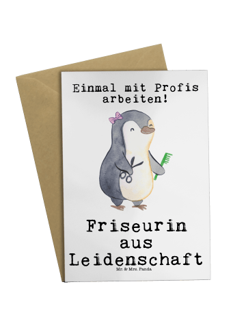 Mr. & Mrs. Panda babykarte Friseurin Leidenschaft mit Spruch in Weiß
