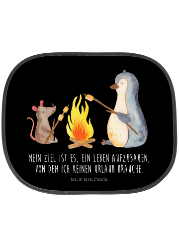 Mr. & Mrs. Panda Sonnenschutz Auto Pinguin Lagerfeuer mit Spruch in Schwarz