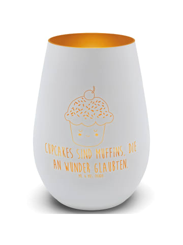 Mr. & Mrs. Panda Gold Windlicht Cupcake mit Spruch in Weiß