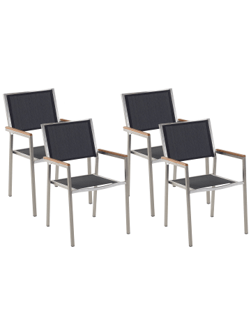 Beliani 4er-Set Gartenstuhl GROSSETO in Schwarz/Silber/Braun