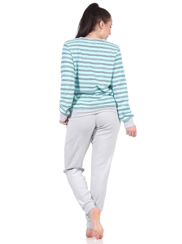 NORMANN Frottee Schlafanzug Pyjama Bündchen - 67862 in aqua