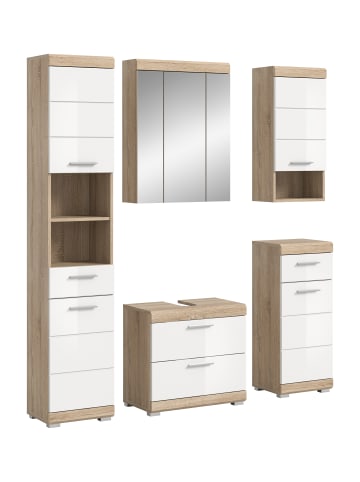 xonox.home Badkombination in Sonoma Eiche/weiß hochglanz  - (B) 164 x (H) 191 x (T) 37