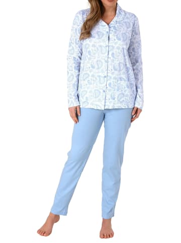 NORMANN Pyjama langarm Schlafanzug zum durchknöpfen Single Jersey - 69239 in hellblau