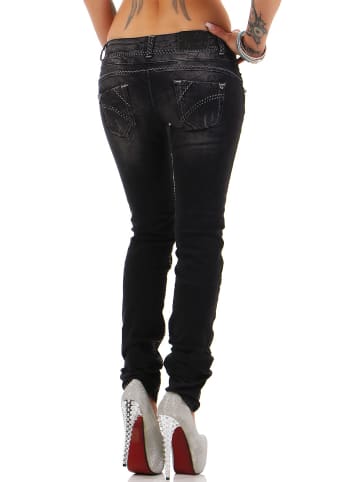 Cipo & Baxx Damen Slim Fit Hose Stonewashed in Black