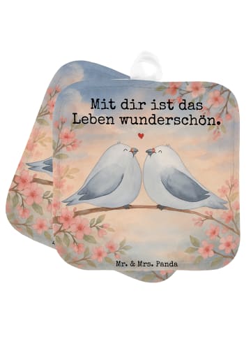 Mr. & Mrs. Panda Topflappen Turteltauben Liebe Design mit Spruch in Weiß