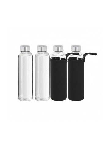 relaxdays 4 x Trinkflasche in Transparent/ Schwarz - 500 ml