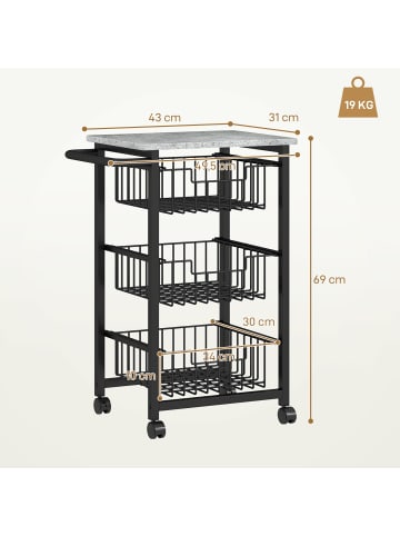 HOMCOM Küchenwagen in Grau 49,5L x 31B x 69H cm