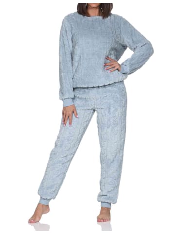 NORMANN Langarm Schlafanzug Hausanzug Sherpa-Fleece in hellblau