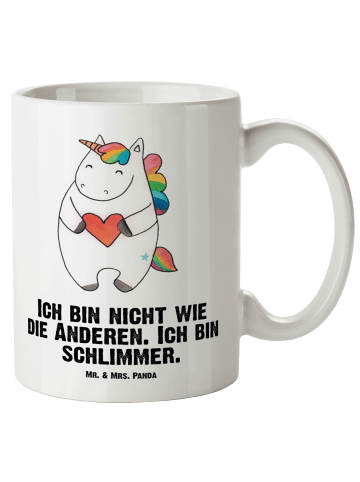 Mr. & Mrs. Panda Bürotasse Einhorn Herz mit Spruch in Weiß