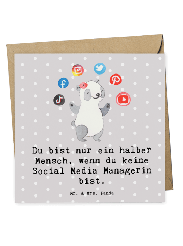 Mr. & Mrs. Panda Deluxe Karte Social Media Managerin Herz mit Sp... in Grau Pastell