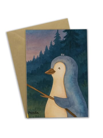 Mr. & Mrs. Panda Grußkarte Pinguin Lagerfeuer Design ohne Spruch in Weiß